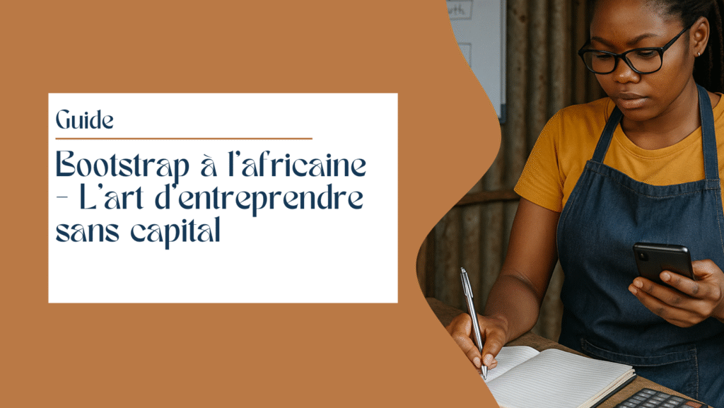 Jeune entrepreneure africaine dans un petit atelier bien organisé, concentrée sur son activité avec un carnet et un téléphone à la main.